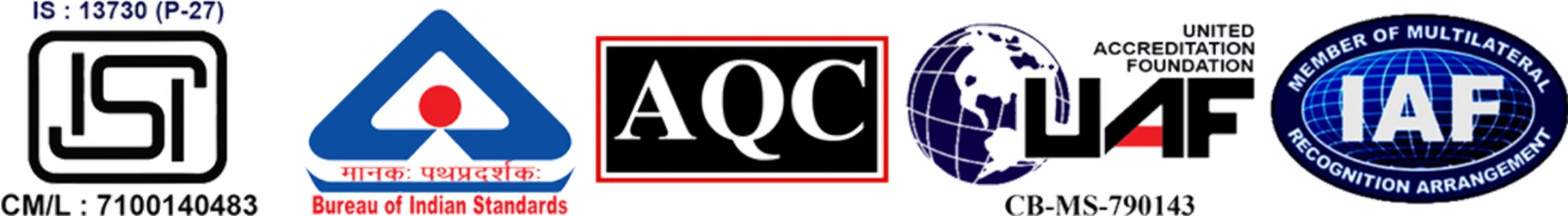 Official Sruti Copper ISI, BIS, AQC, UAF and IAF accreditation badges